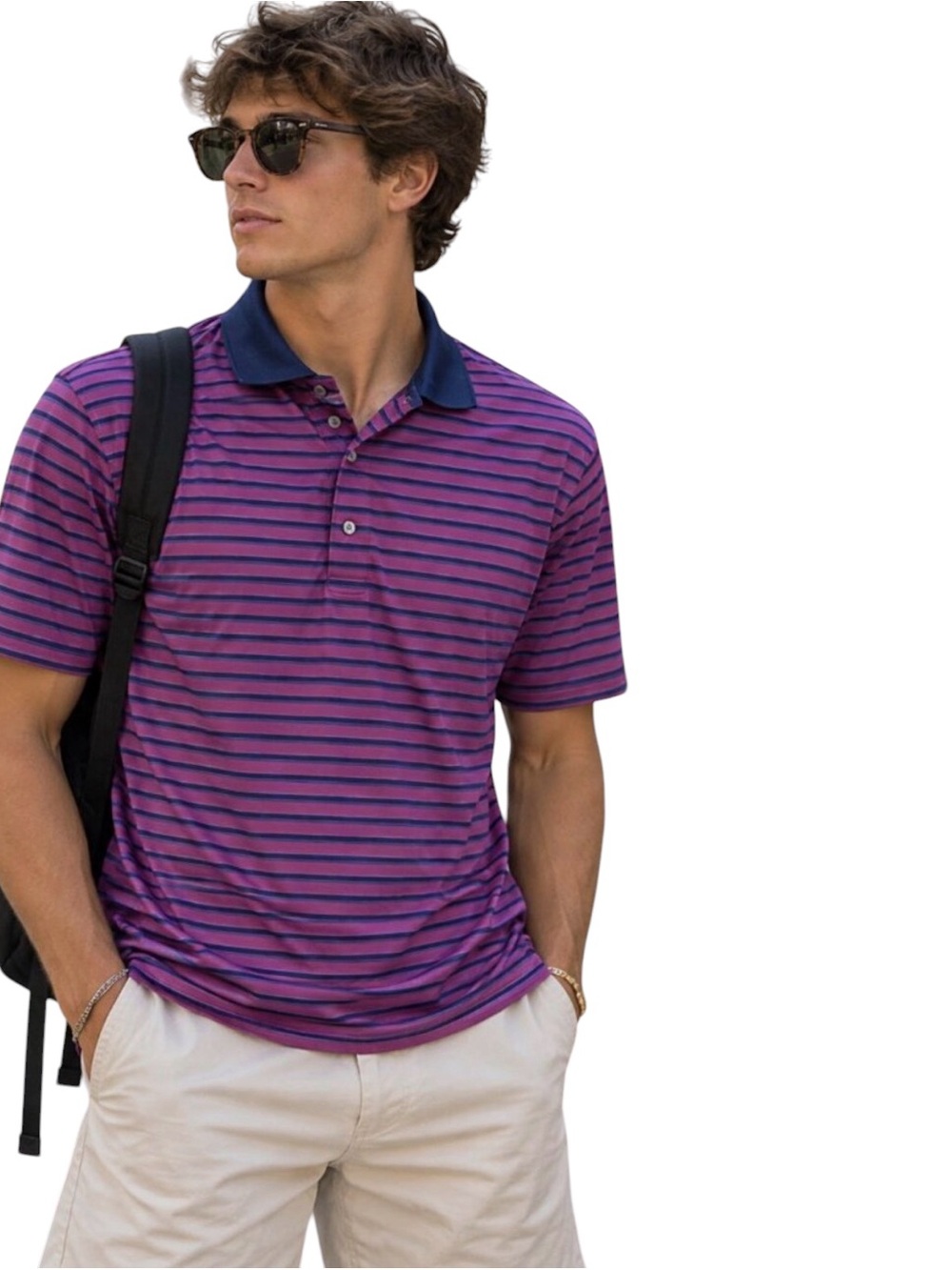 Greyson Men’s Purple Blue Striped Classic Short Sleeve Golf Preppy Polo Shirt L